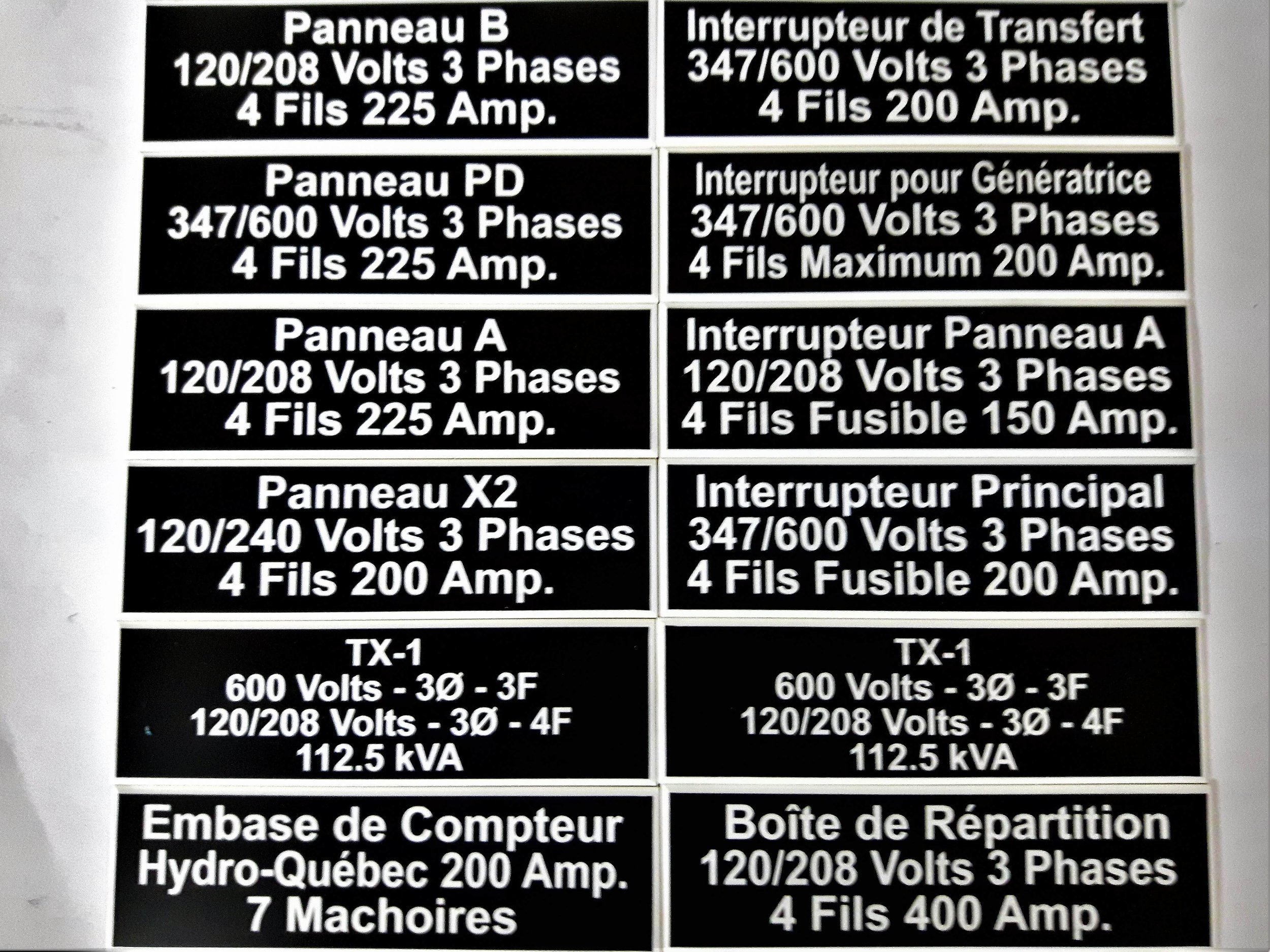 Industrial signs laser marked on lamicoid plastic