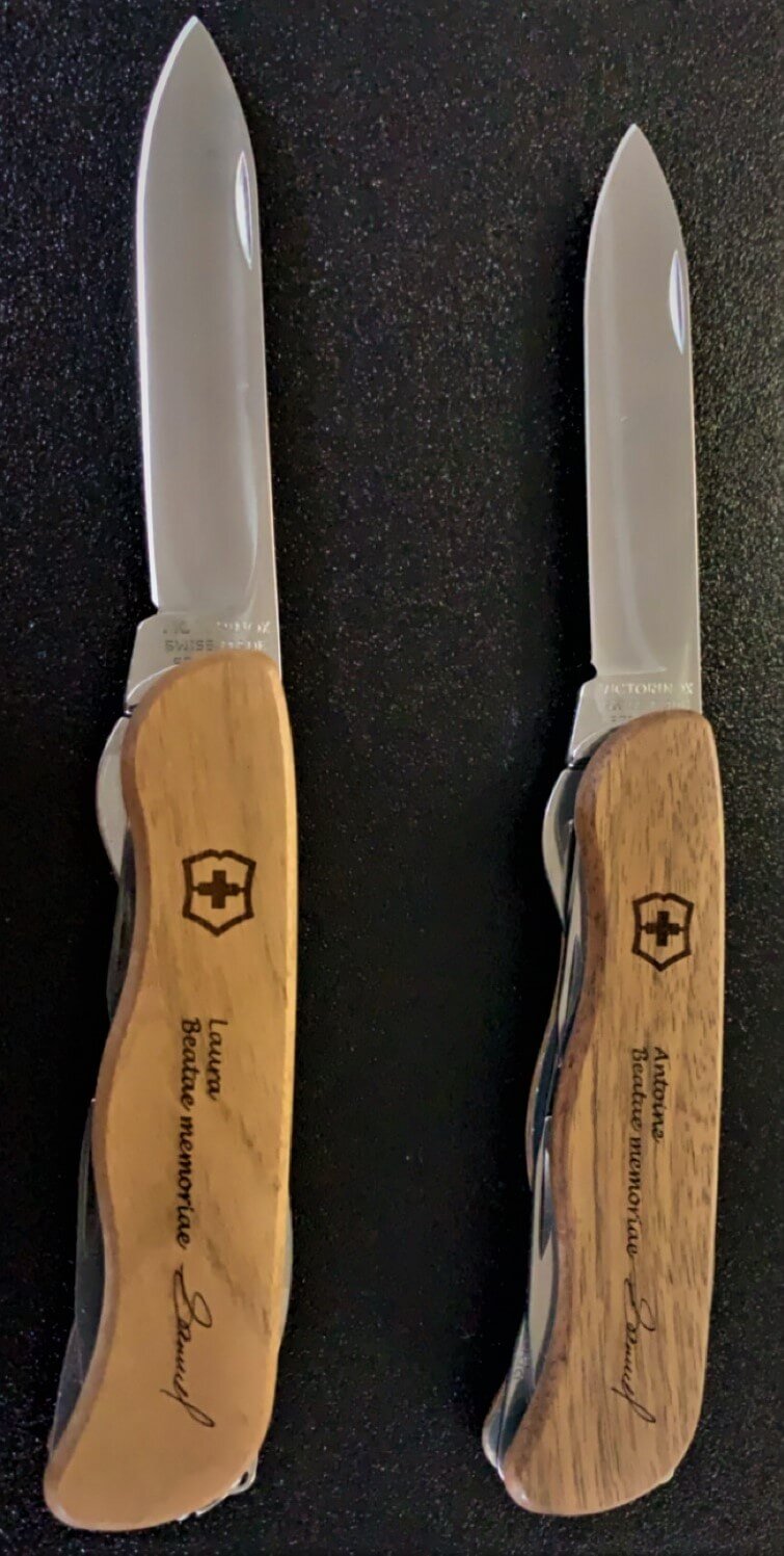 Knife made of wood with precision laser engraving