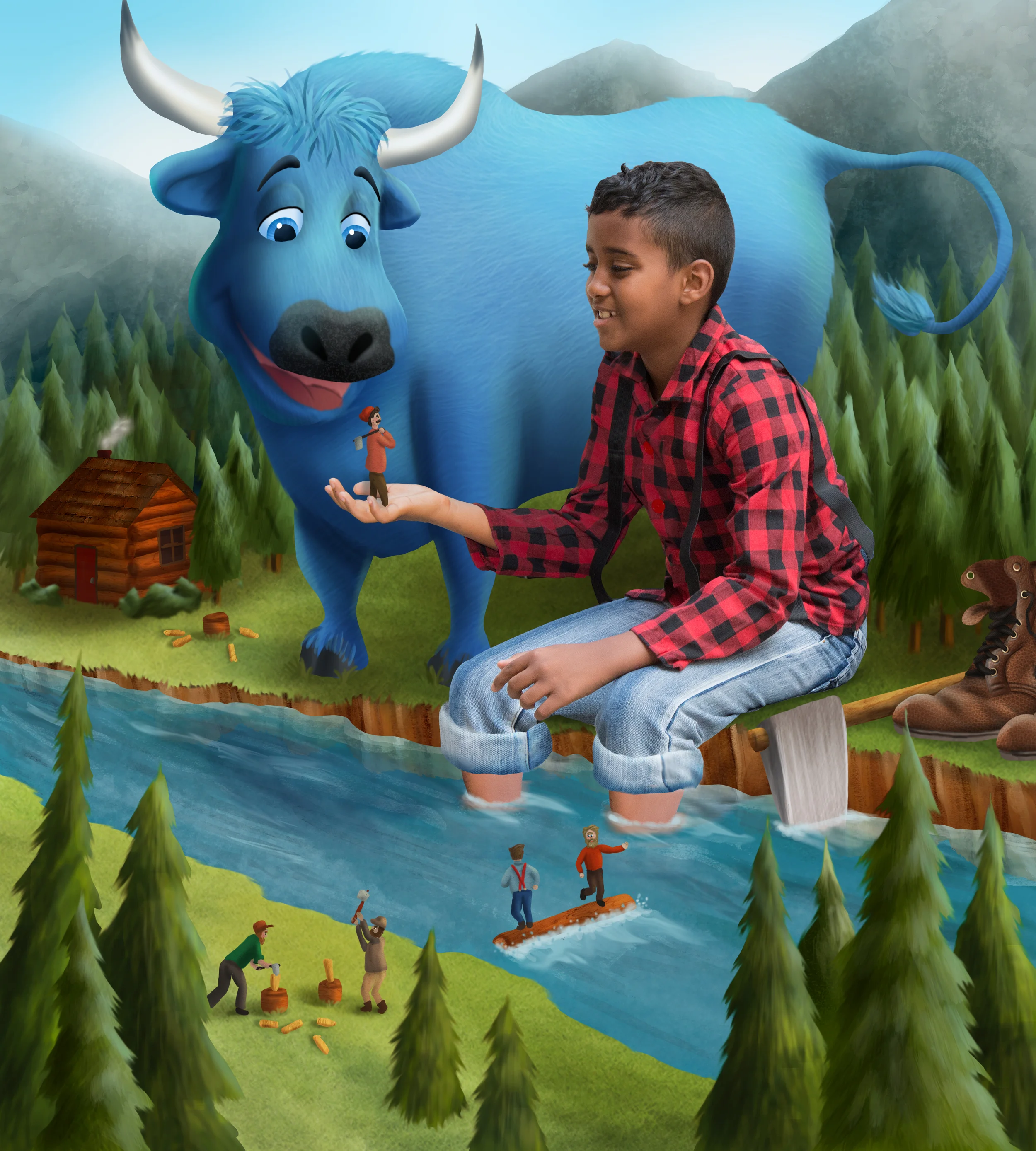 Paul Bunyan and Babe the blue ox.