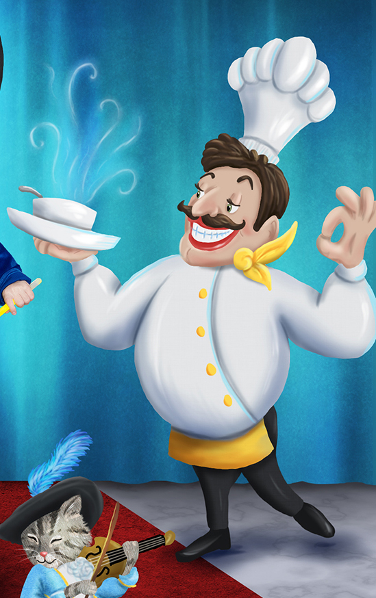 Final rendering of the chef with the bowl of something war he has prepared for the King.