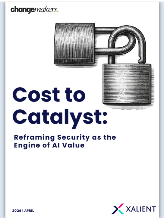 Cover page of a report titled 'Cost to Catalyst: Reframing Security as the Engine of AI Value,' featuring an illustration of a padlock and a shackle.
