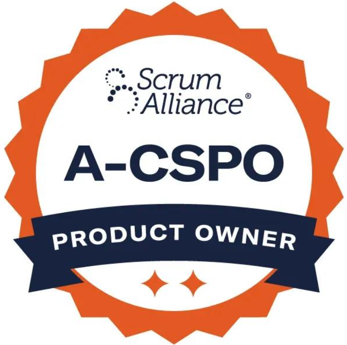Scrum Alliance badge indicating A-CSPO Product Owner certification.