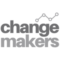 Logo with the words "change makers" and a stylized graph with connected dots above the text.