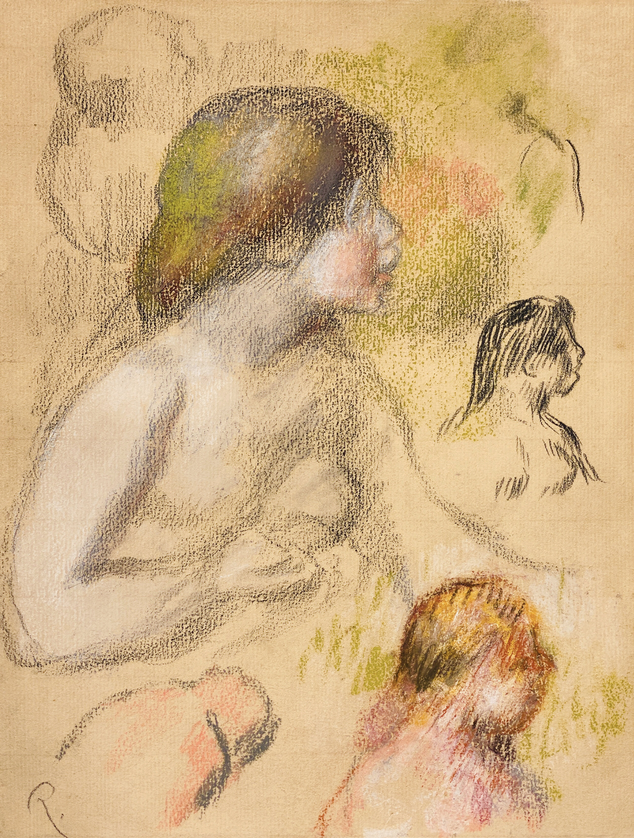   PIERRE-AUGUSTE RENOIR    French, 1841–1919   Etudes de Femme Nue   Signed with initial R. Pastel and colored chalks on paper 12¼ x 9¾ inches (30.8 x 25.1 cm) 