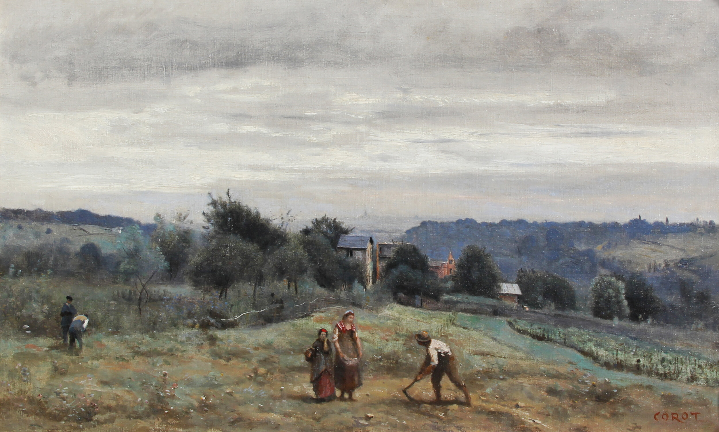   JEAN-BAPTISTE CAMILLE COROT    French, 1796–1875   Ville d’Avray - Sur les Hauteurs   Signed COROT Oil on canvas 16¾ x 27 inches (42.5 x 68.5 cm) Framed: 23 x 34 inches (58.5 x 86.3 cm) 
