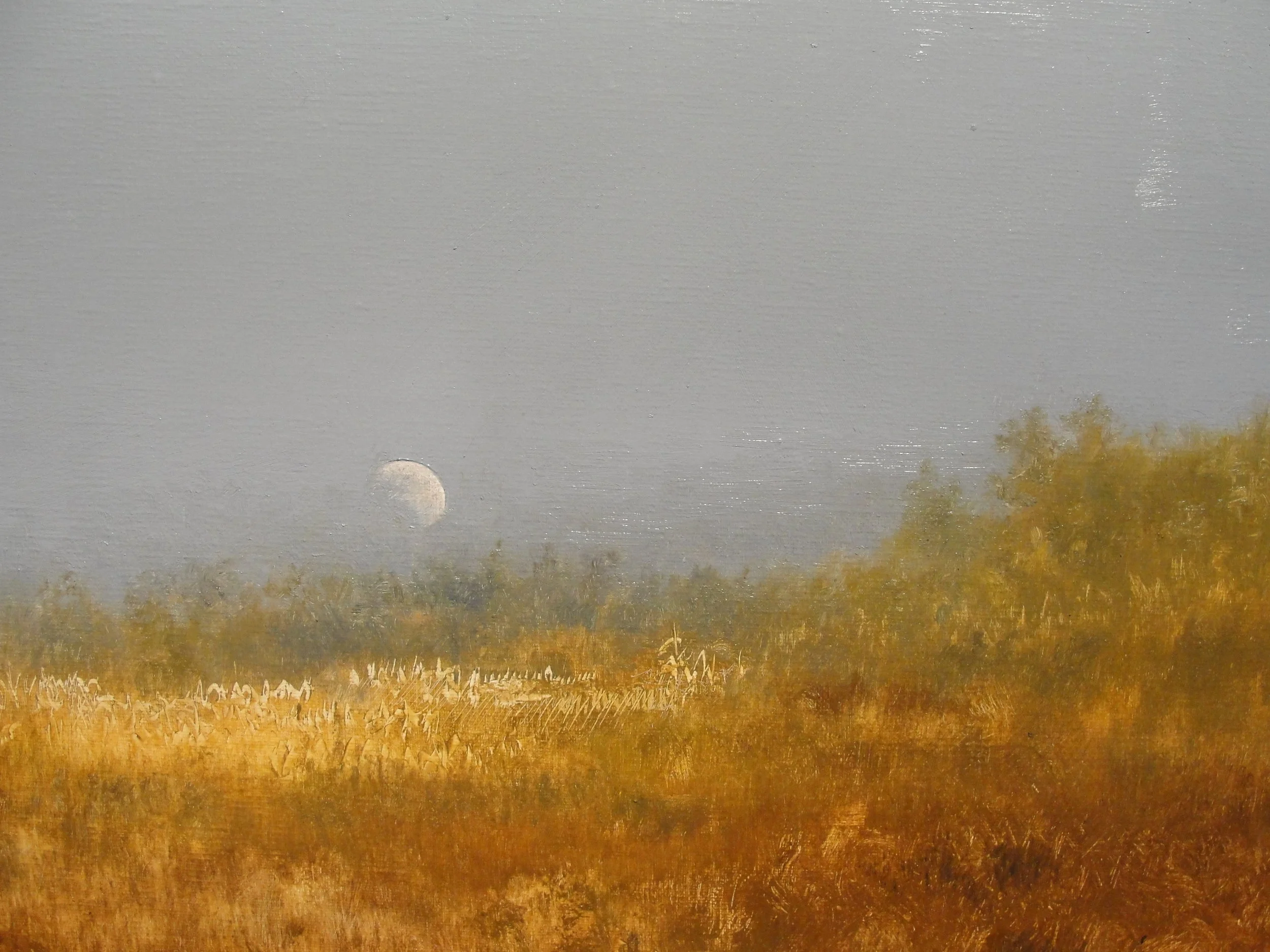 Moonrise at Twilight in New York, Oil on panel