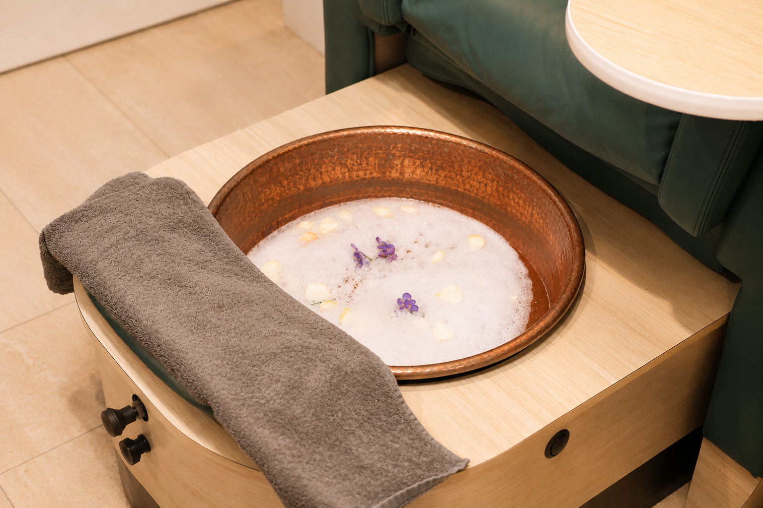 Foot soak treatment with herbs at Pure Eco Spa