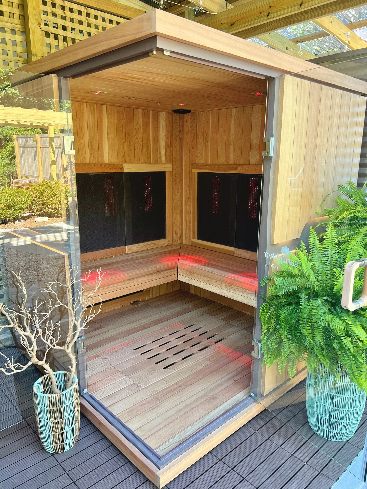 outdoor infrared sauna at pure eco spa in westerly.