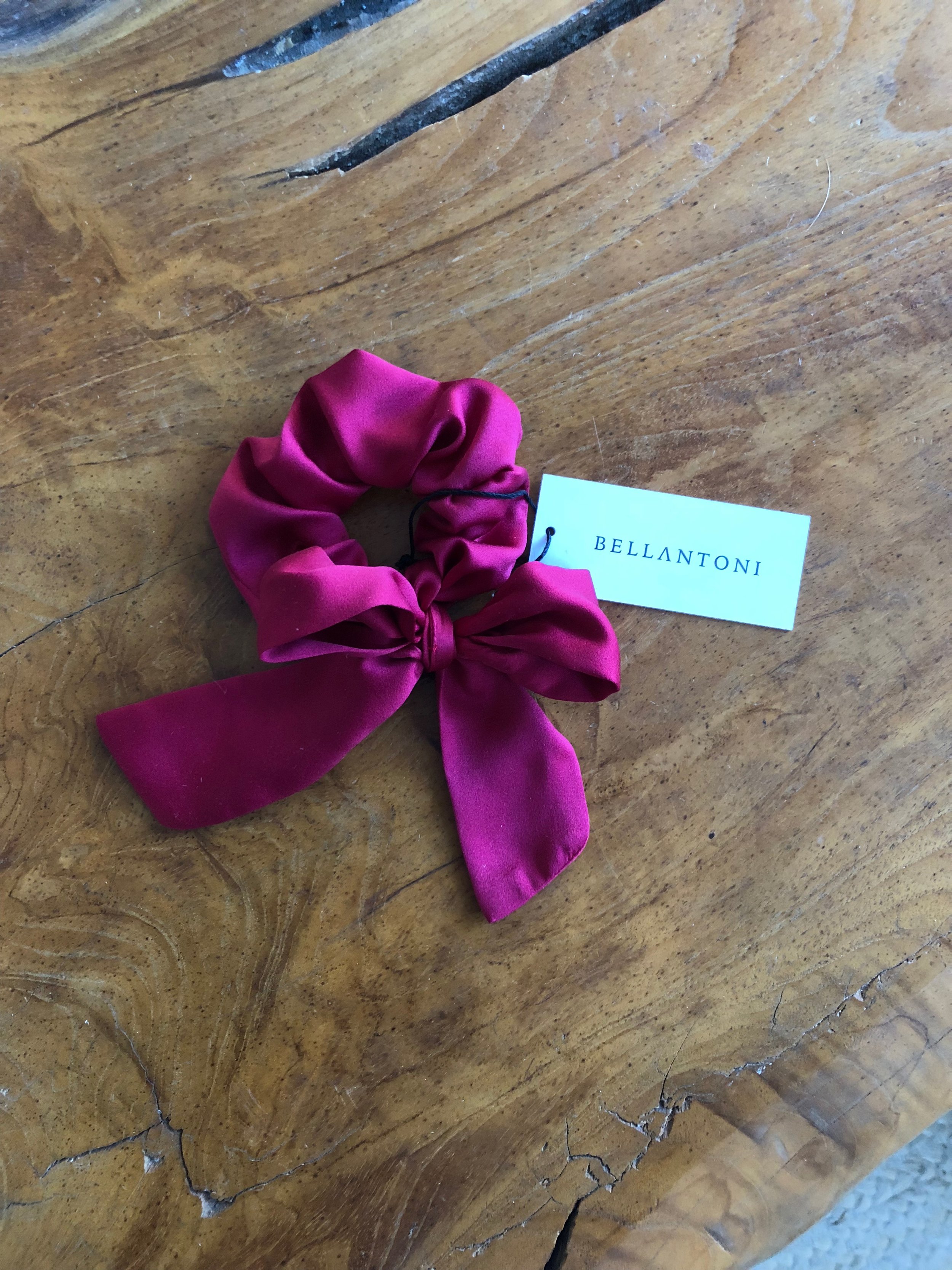 Recycled bow scrunchie, hair scarf, satin red, made in Canada. Perfect Bridesmaid Gift.