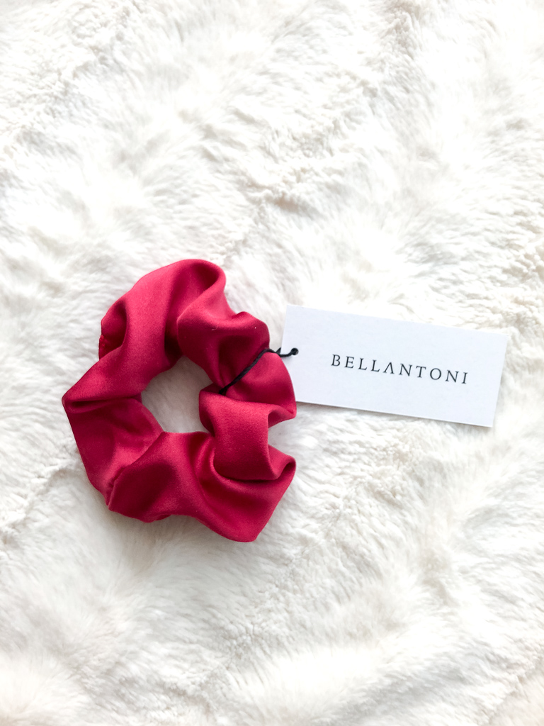 Recycled bow scrunchie, hair scarf, satin red, made in Canada. Perfect Bridesmaid Gift.