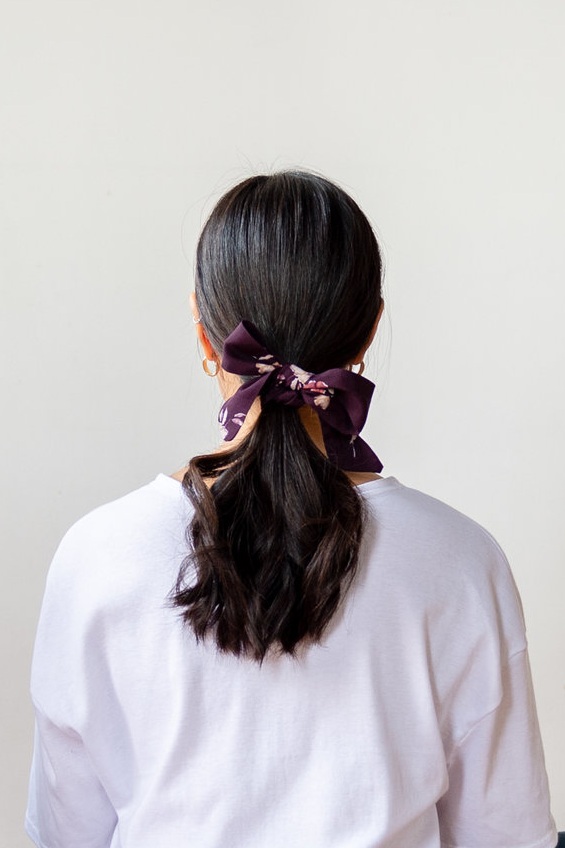 Recycled floral hair scarf scrunchie made in vancouver canada