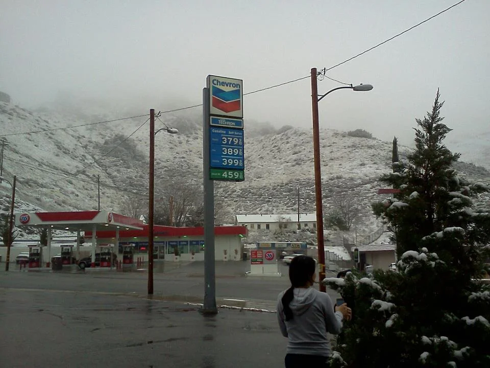 Snow in the mountains between LA and SF, December 2011