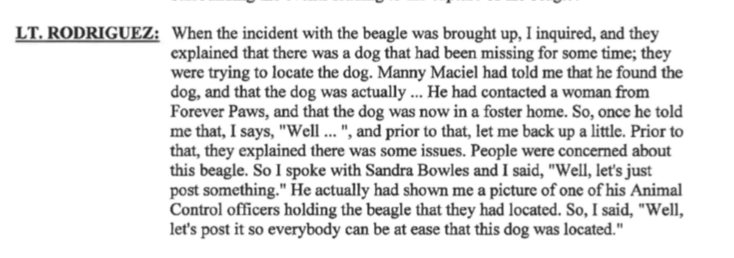New Bedford Public Information Officer Nathaniel Rodriguez admits to never contacting Forever Paws before he issues the press release on facebook.