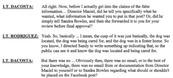 New Bedford Public Information Officer Nathaniel Rodriguez admits Maciel did not submit a report about this animal and written documentation exists.