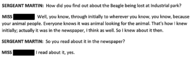 Forever Paws President Gail Furtado claims she first read about the beagle situation in a “newspaper”