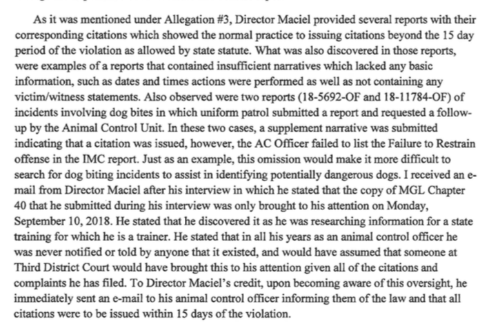 15 Year New Bedford ACO Supervisor Maciel realized on 9/10/18 that he has been incorrectly performing his job.