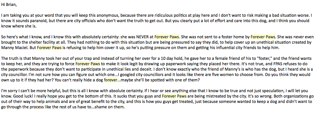 Remember it was someone from Forever Paws who first alerted us of a cover up.
