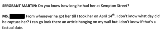 City Councilor President Linda Morad Tells New Bedford Police Internal Affairs Case #1941 that she took Jackie home on April 14th. Ten days after capture.