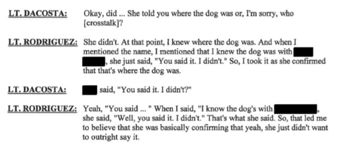 New Bedford Police Public Of Information LT Rodriguez admits in Internal Affairs Case #1941 admits when he brought up Linda Morad’s name to Gail Furtado she wouldnt admit that Morad had the dog.