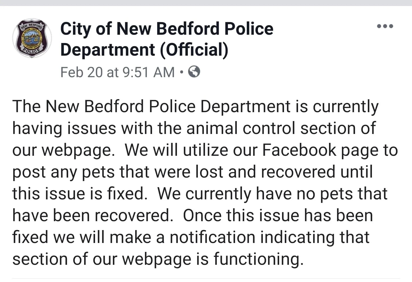February of 2019 after this investigation was first time the city ever acknowledge posting any animals ever.