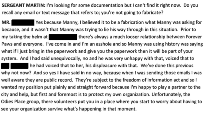 Forever Paws Director Casey Fredette citing a much “looser relationship “ before he became employed there.