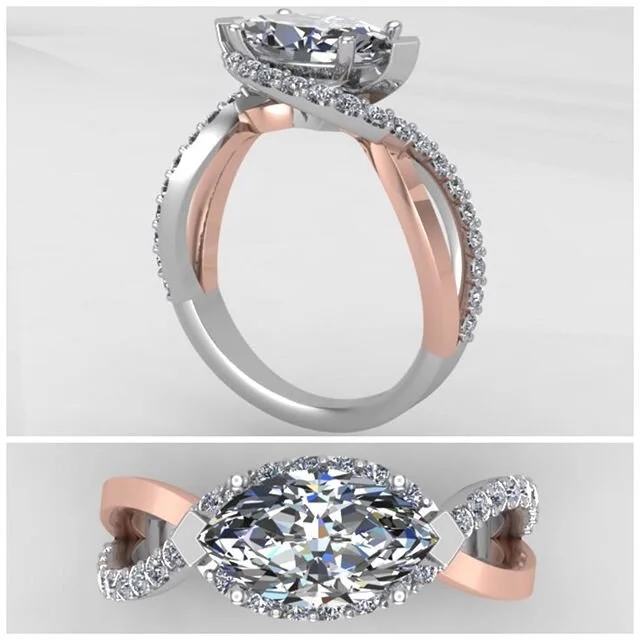 💍💍 Knocked this one out last week. It&rsquo;s pretty awesome what rotating a marquise shaped diamond 90 degrees can do for the somewhat dated shape! 💍💍 #PioneerCAD #MarquiseDiamond
