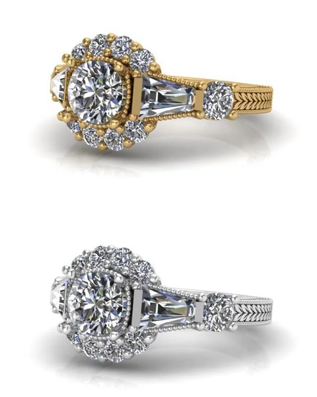 💍💍 Made up this halo with a vintage feel a few weeks back. It&rsquo;s starting to feel like baguettes may be making a comeback... The client ultimately ended up with this one in white gold, but the yellow gold would&rsquo;ve been my pick. 💍💍 #Pio