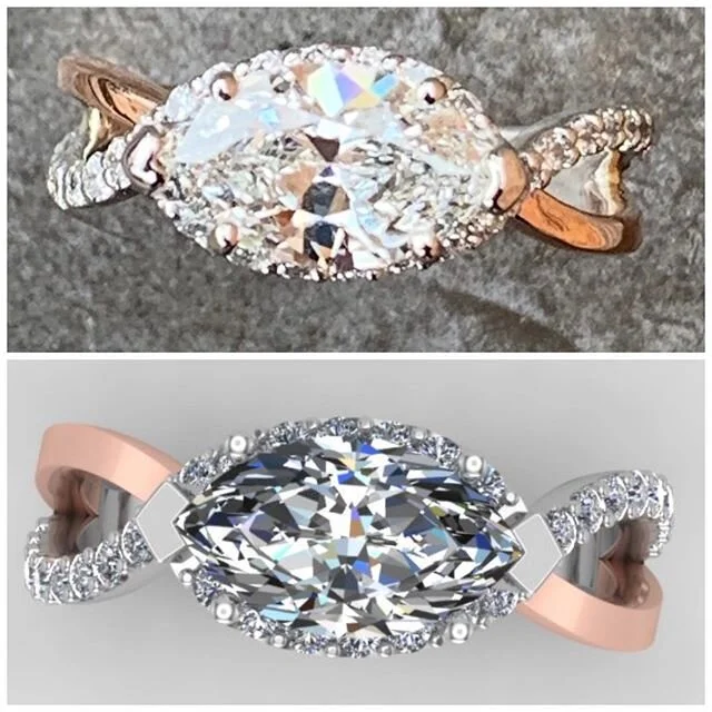 💍💍 Some more #RenderingToReality featuring one of my previous posts. This one came out nice! 💍💍 #MarquiseDiamond #EngagementRing #RoseGold #TwoToneRing