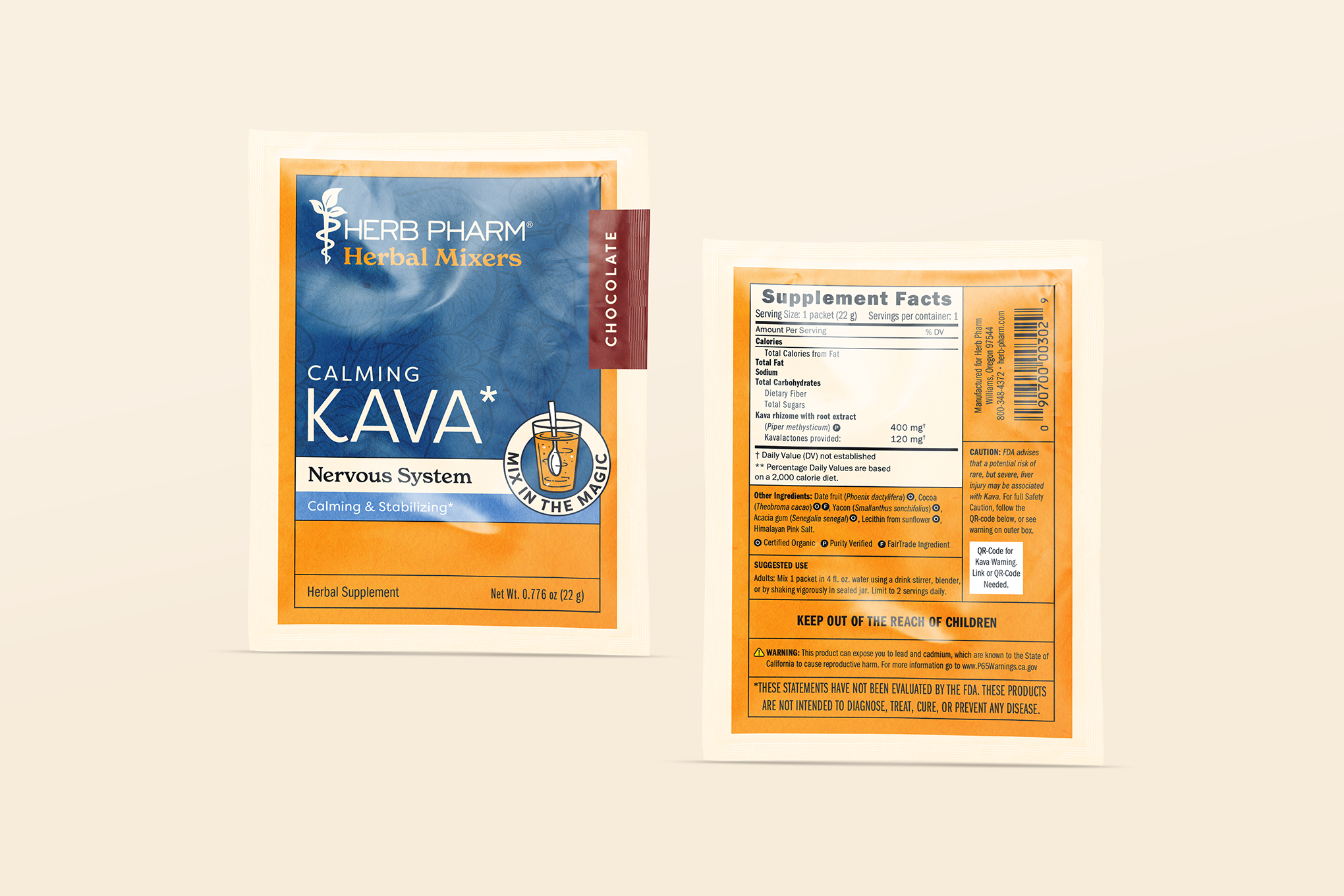 Prototype of the sachet housed inside the box. It used the same navy blue and goldenrod color scheme.The product is called Kava Mixers, a mix in Kava supplement.