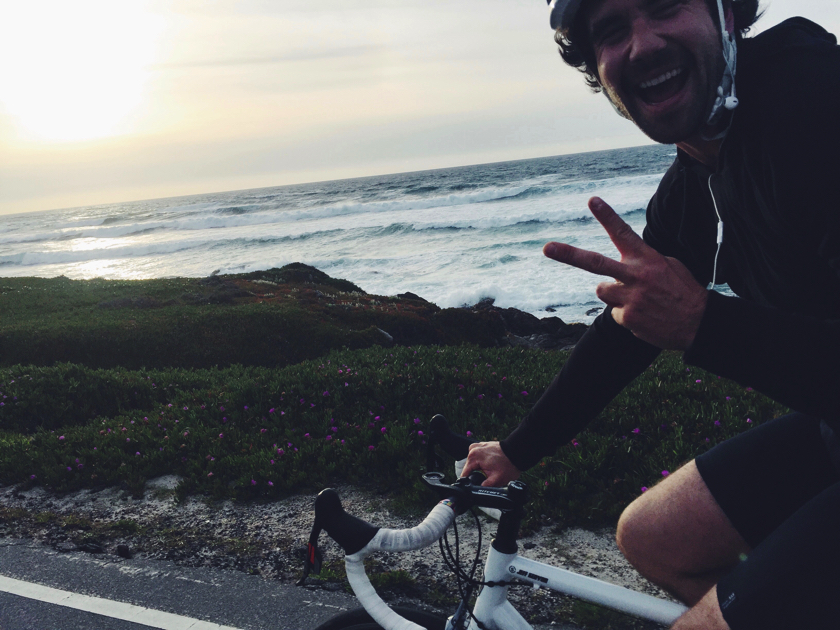 Chef Gabe takes a sunset spin along the California Coast after finishing service at Sea Otter Festival in Monterrey, California.