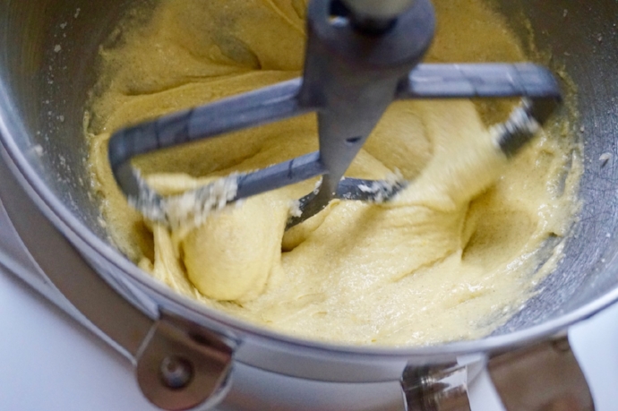 Mix and mix until the batter is light and fluffy! Then scrape down the bowl!