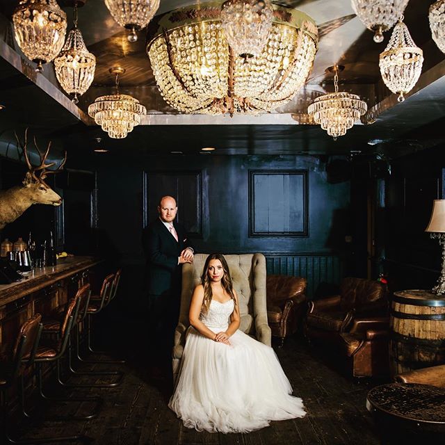 You know we have a thing for chandeliers (hint: it&rsquo;s our logo). Venue: @thevictoriansm  photo credit: @zookphoto  #weddingchandelier #basementtavern #thevictorian #santamonicawedding #weddingbrochure