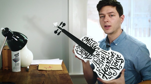 Joseph Alessio ’s class project is to turn an everyday object into a piece of hand-lettered art 