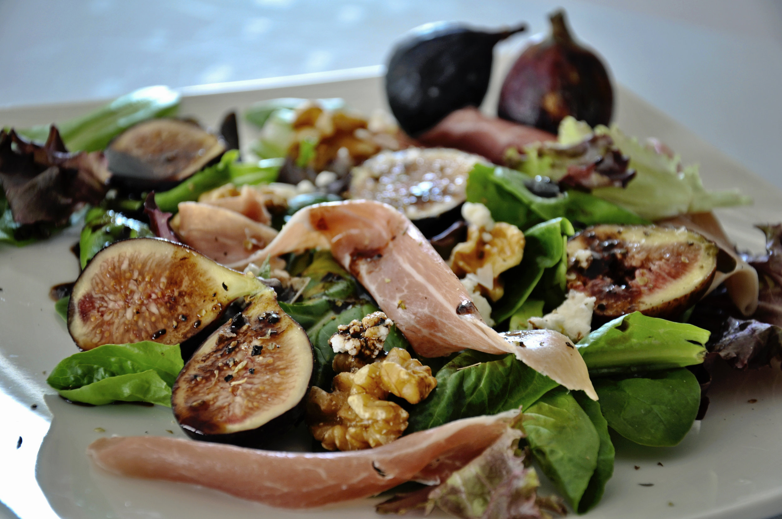 Black Mission and Turkey Figs in Season with Walnuts, Chèvre and Prosciutto