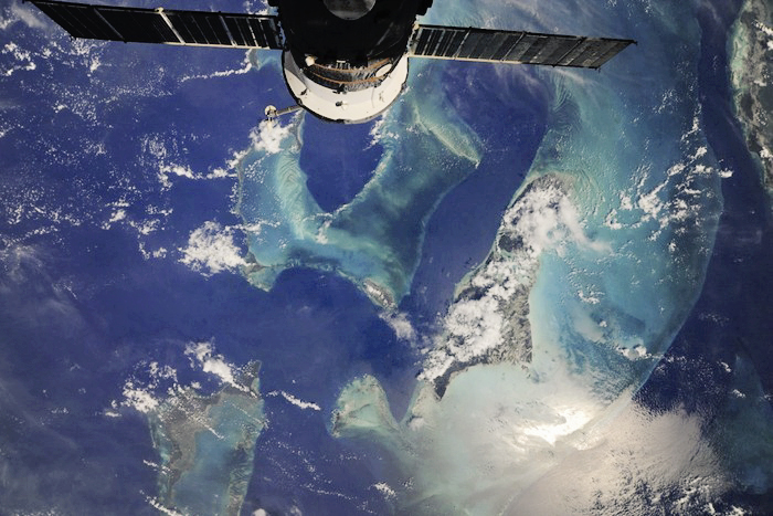 The view of Exuma Cays Islands of the Bahamas from the International Space Station