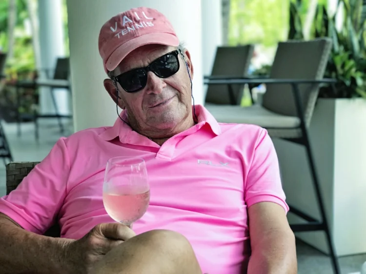 My Angel, Jeff, pretty in pink to honor Breast Cancer Awareness, enjoying @whisperingangel Rose' ... All he needs is one of my chocolate ganache cupcakes! 
