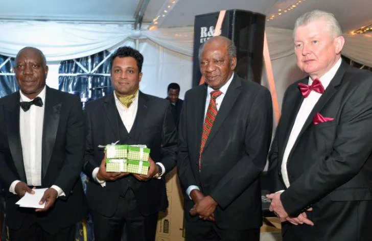 The Honourable Finance Minister, Alexander Chikwanda (2nd from right) with Lusaka Golf Club president, Raj Sharma (2nd from left) and other Lusaka Golf Club officials
