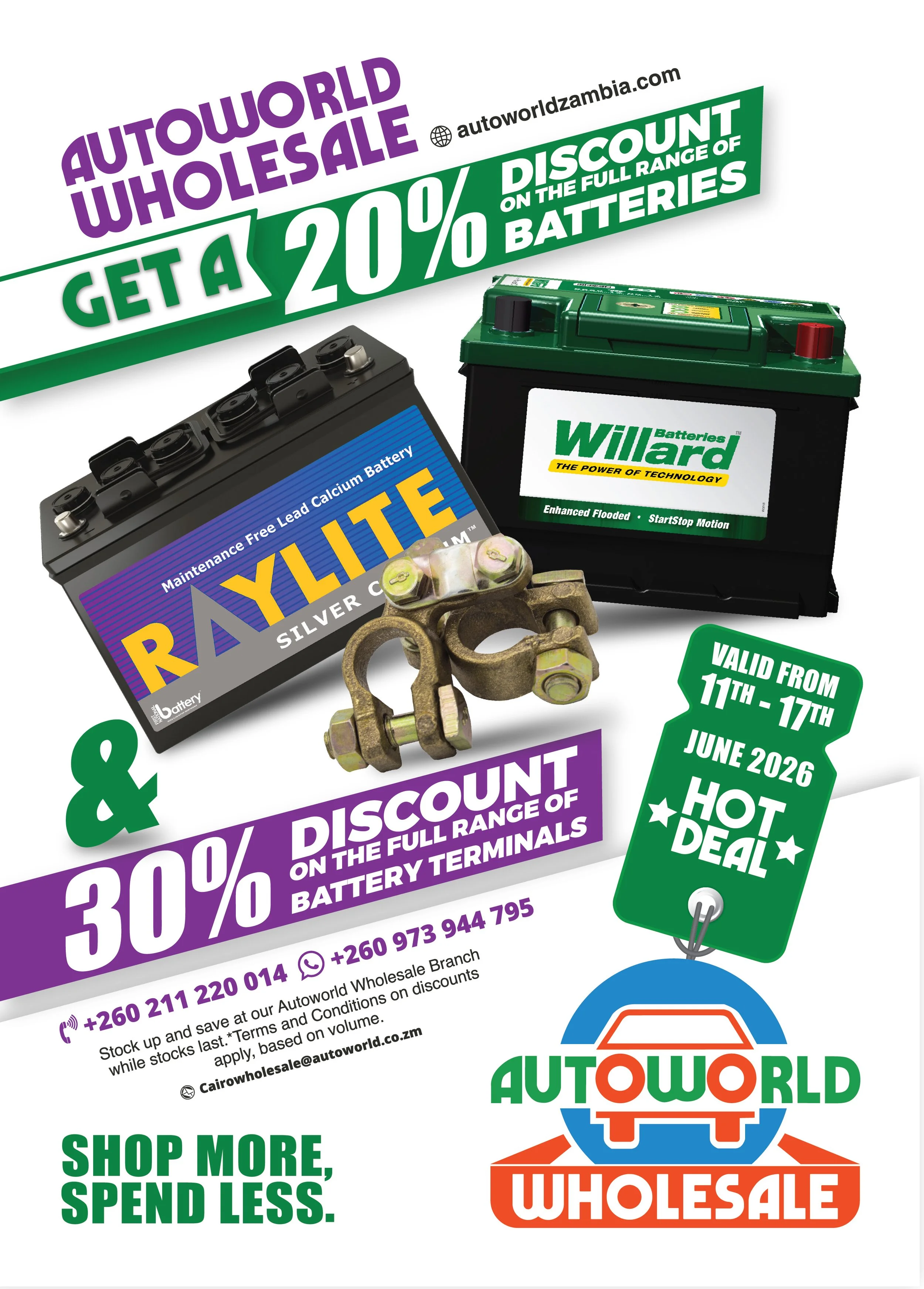 score 20% off the full range of batteries and a sizzling 30% off battery terminals.