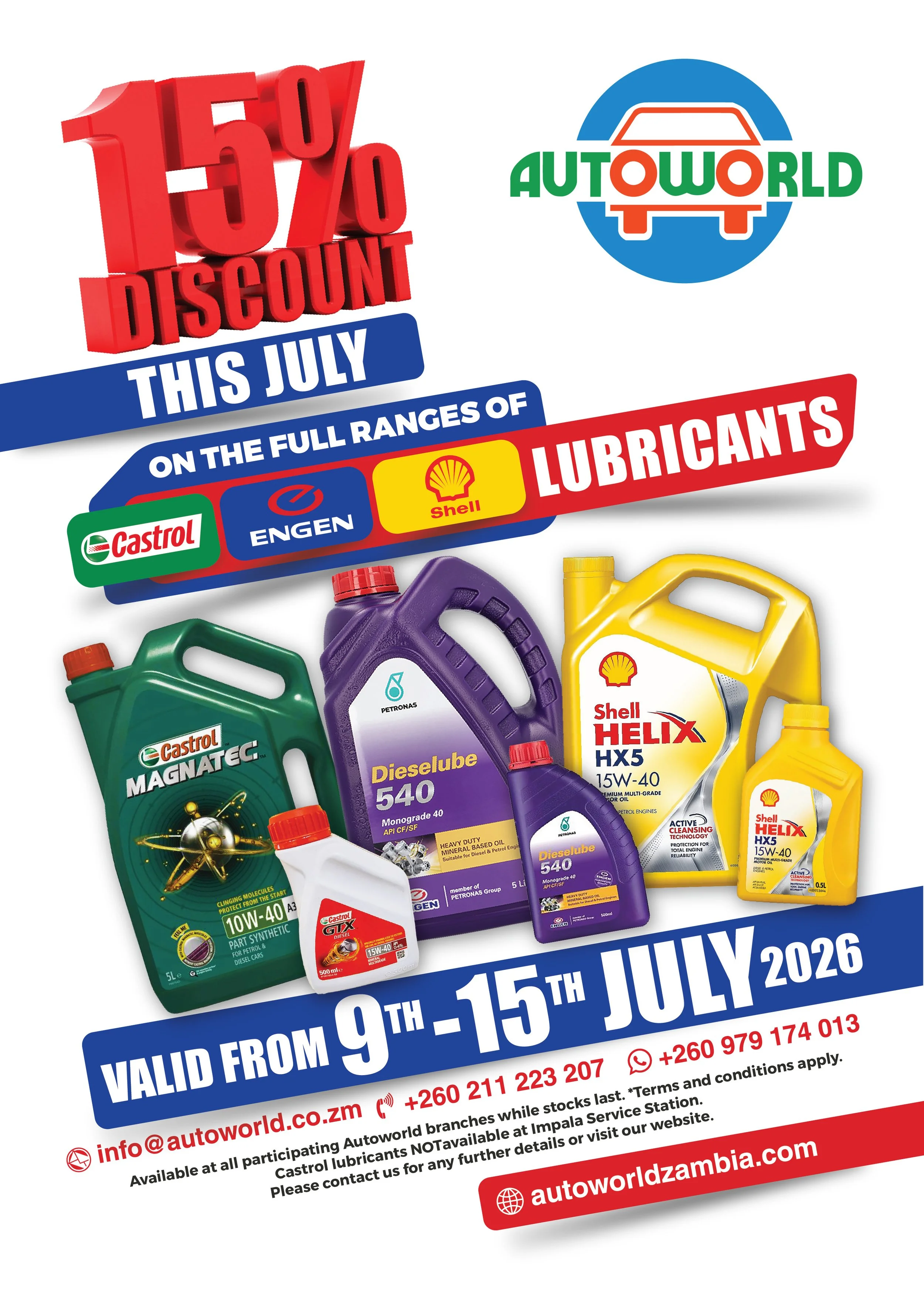 Get 15% off Castrol, Engen and Shell Lubricants!