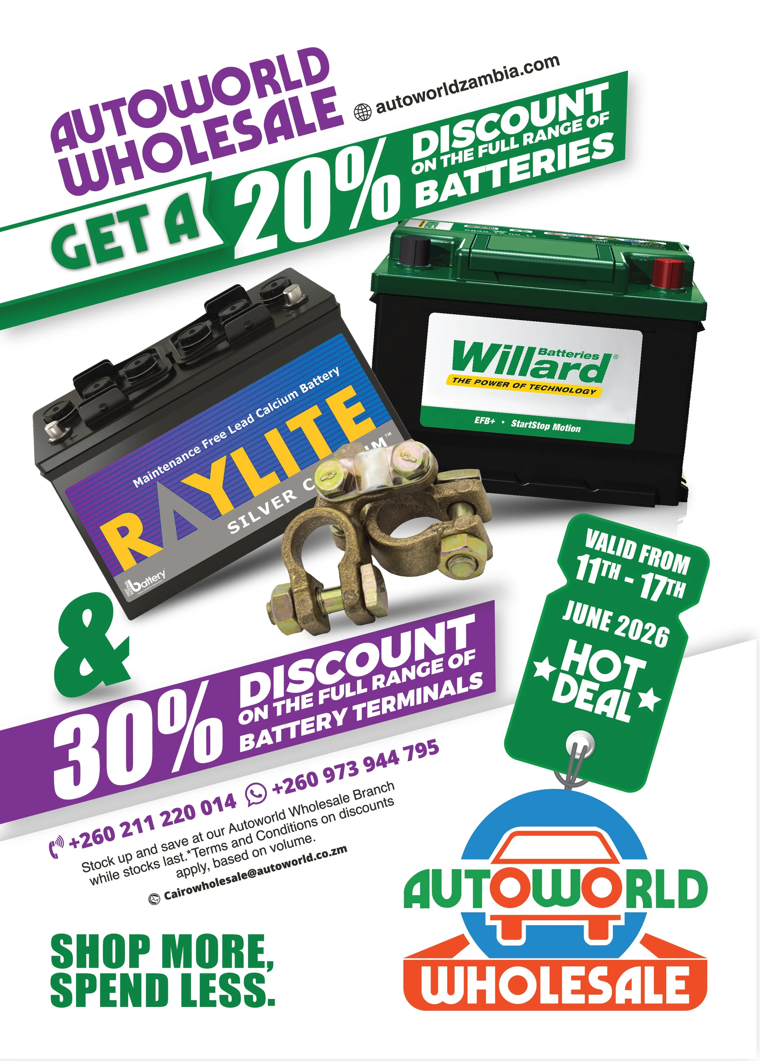 score 20% off the full range of batteries and a sizzling 30% off battery terminals.