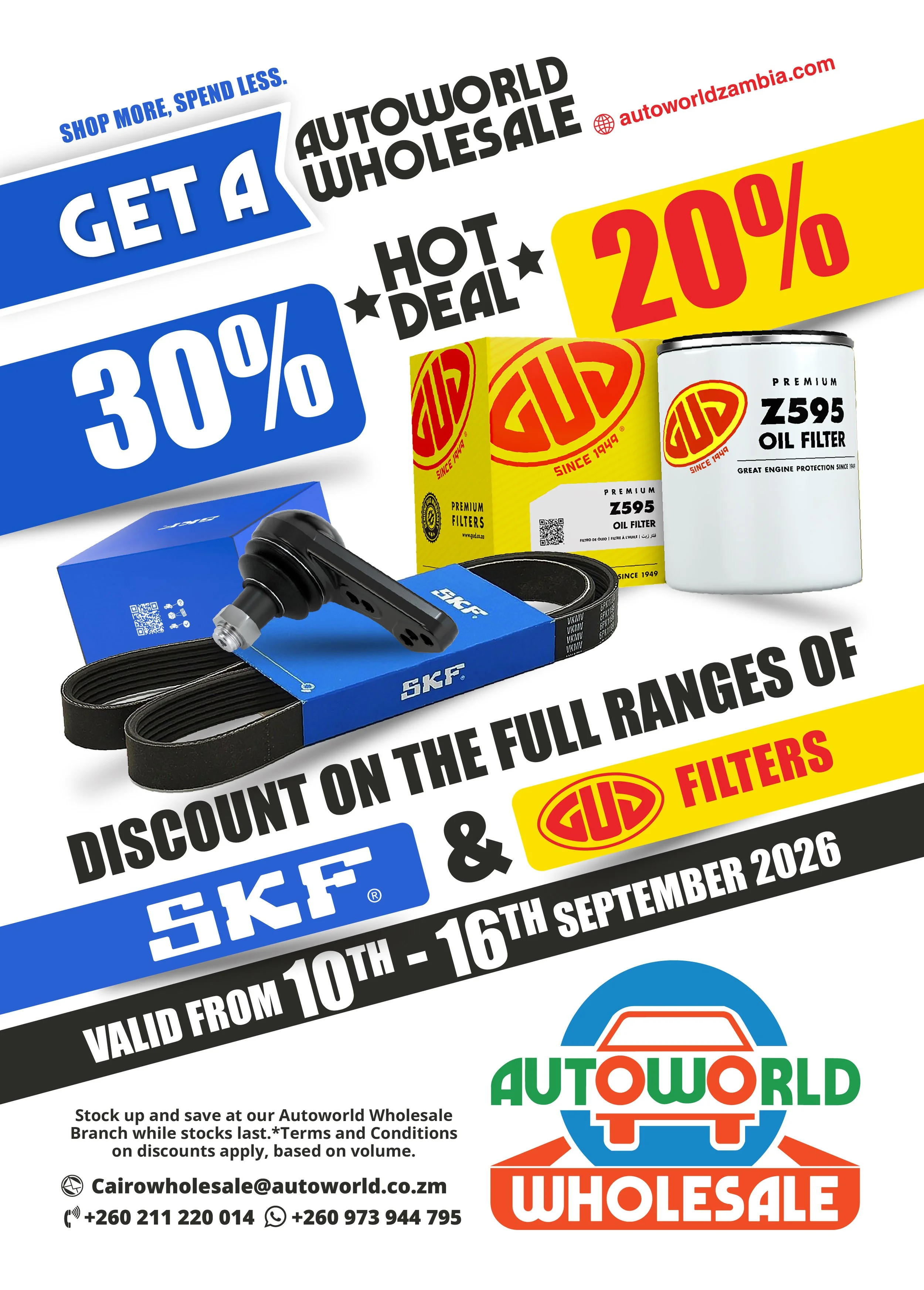 30% off SKF and 20% off GUD Filters.