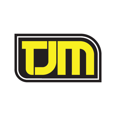Bold yellow letters spelling 'TJM' on a black background with a white outline.