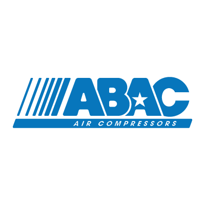 ABAC Air Compressors logo with blue text and star symbol, black background.
