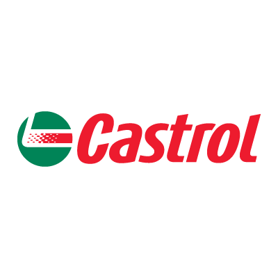 Castrol logo with text 'Castrol' and a circular emblem with green, black, and red colors.