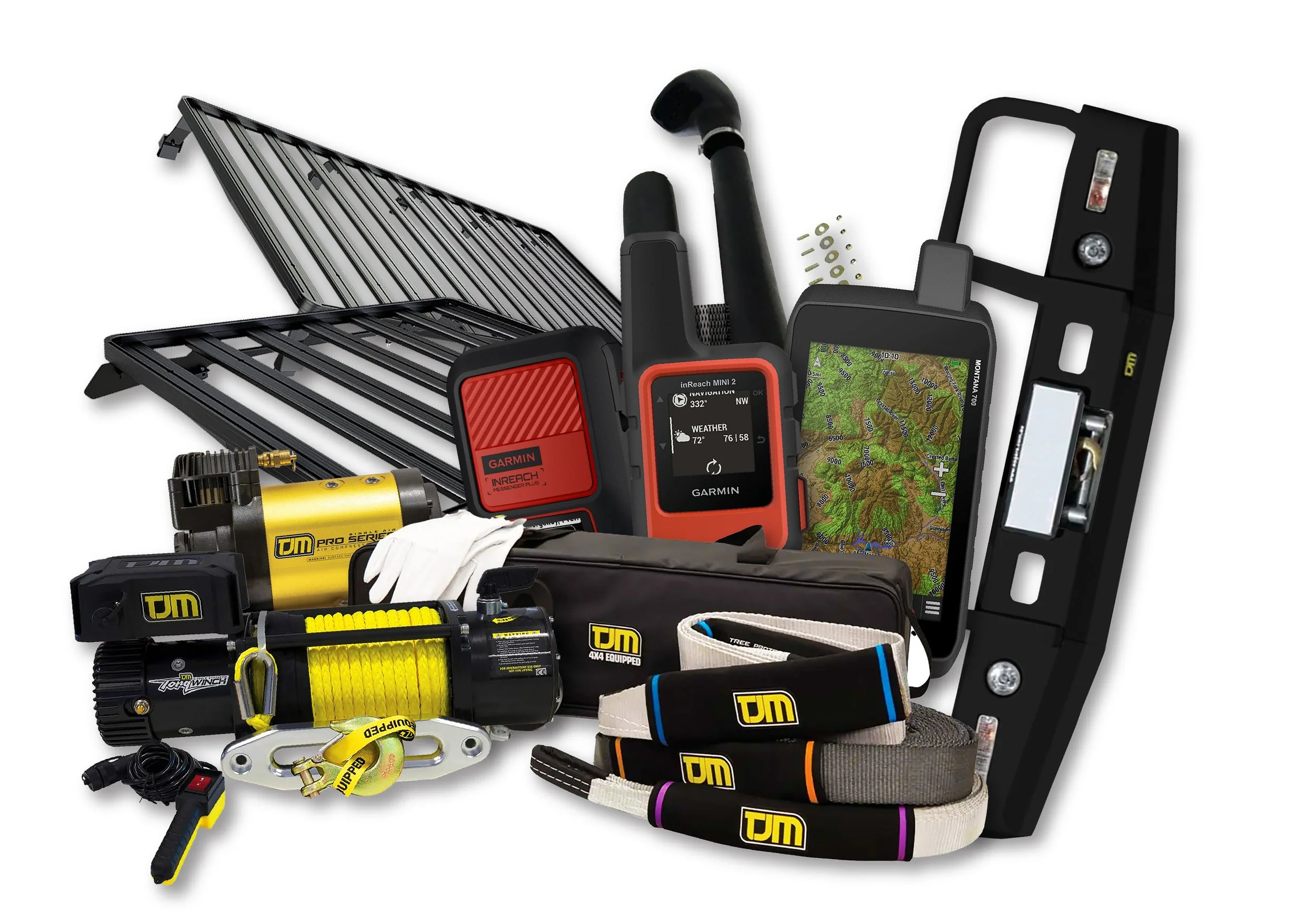 An off-road vehicle crossing a muddy water stream on a dirt trail in a rural landscape.