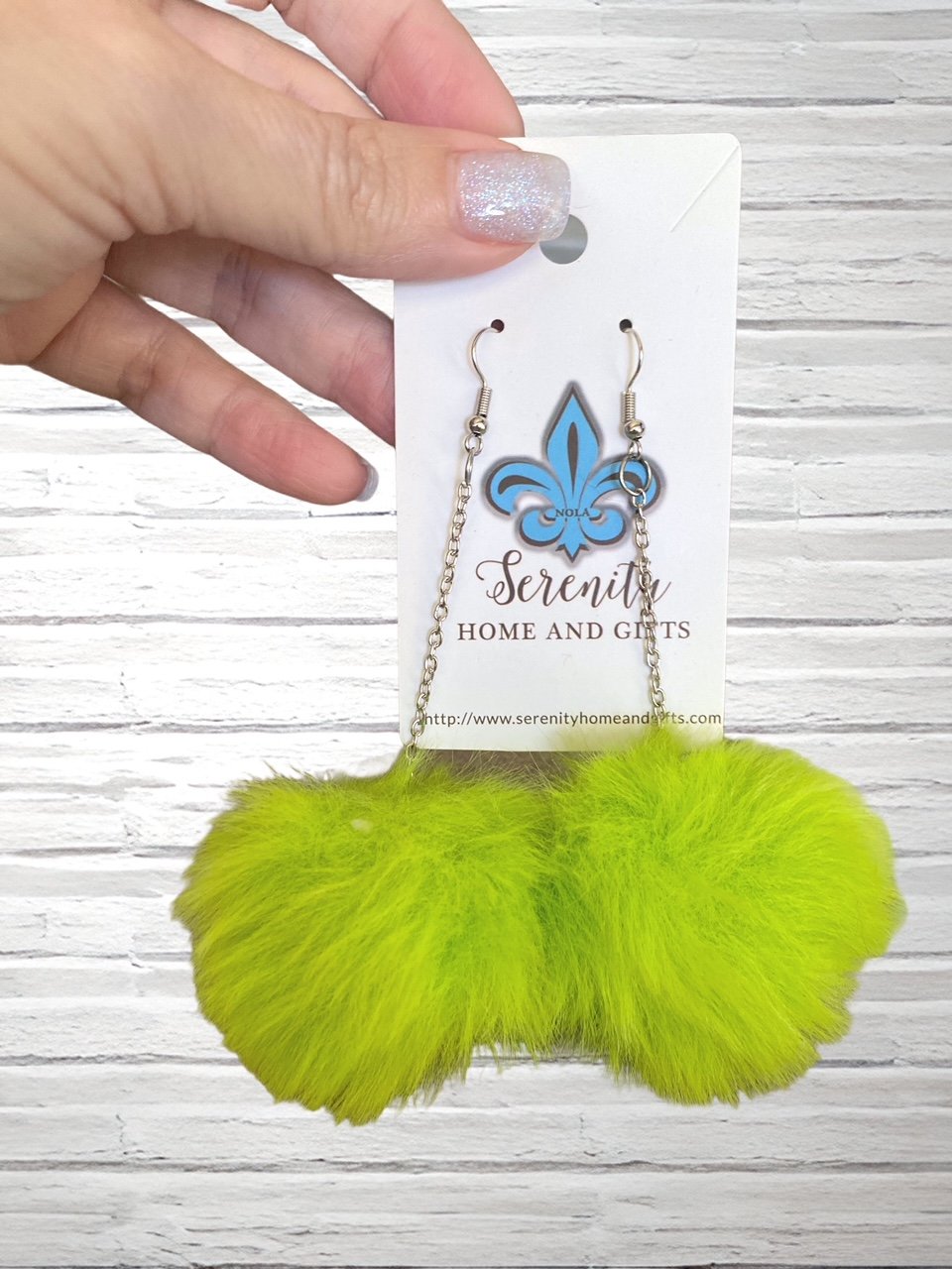 Bright Green Pom Pom Earrings