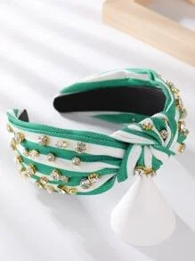 Green & White Stripe Crystal Embellished Headband