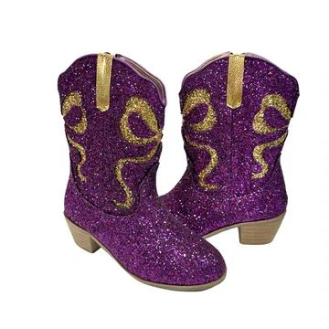 Purple Gold Glitter Boots