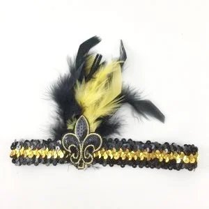 black and gold fleur de lis feather headband
