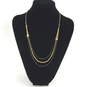 triple strand black and gold crystal necklace